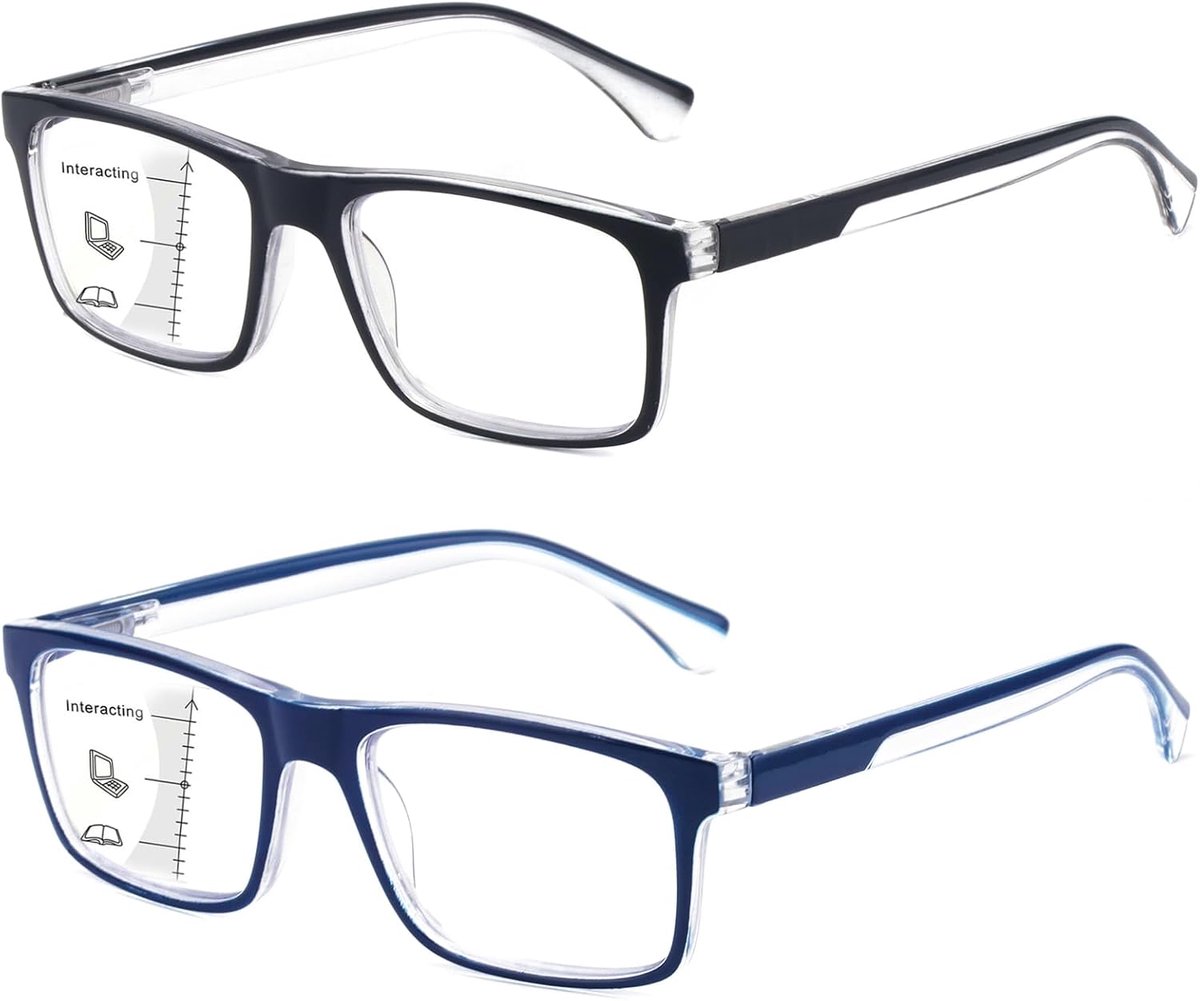 Missfive 2 Pack Men's Varifocals with Spring Hinges (Black & Blue, Medium Range) - ShopVlot