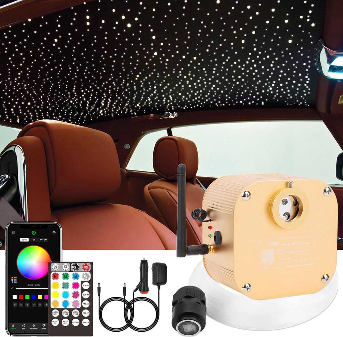 CHINLY Bluetooth 16W RGBW Twinkle LED Fiber Optic Star Ceiling Light Set App/Remote Control 550cs x 0.75mm x 4m for - ShopVlot
