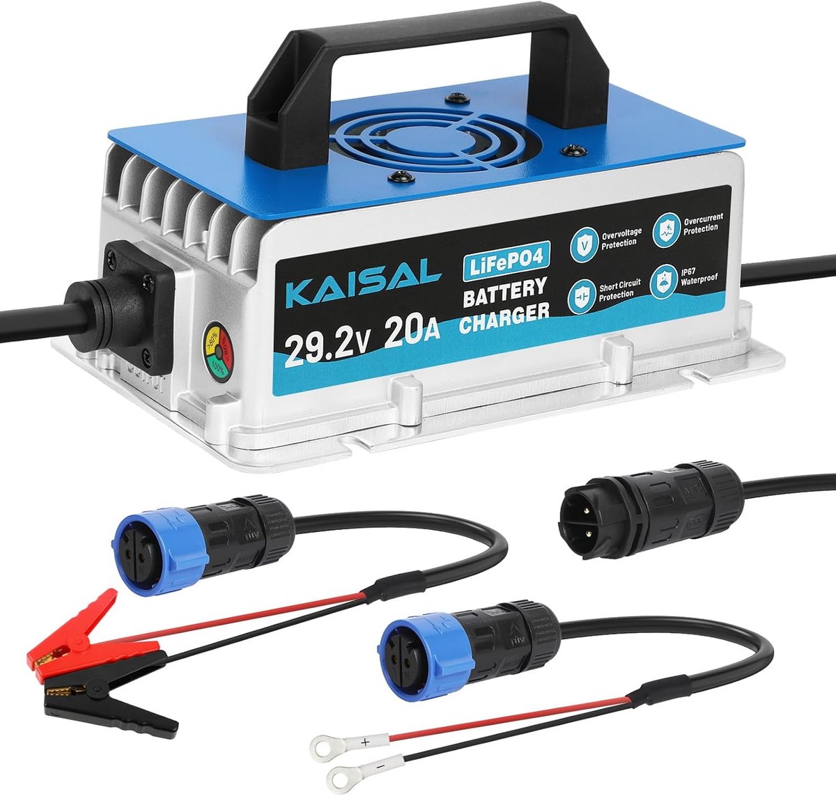 KAISAL 29.2V 20A LiFePO4 Battery Charger, Lithium Battery Charger for 24V (25.6V) Lithium Iron Phosphate Battery 0V - ShopVlot