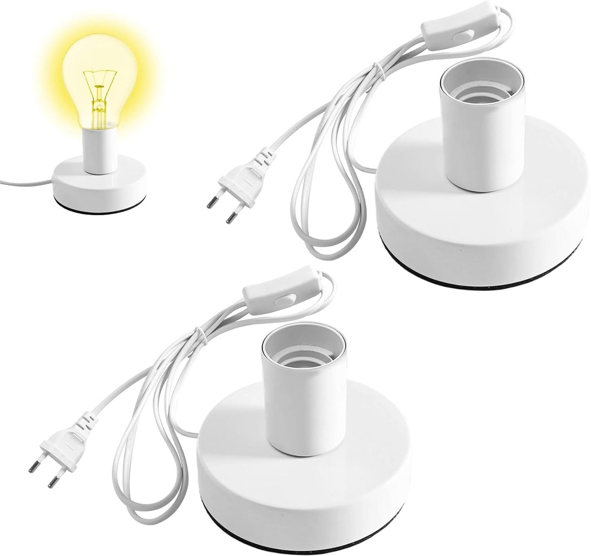 2 stuks E27-fitting met kabelschakelaar, 1,8 m netsnoer (wit) - ShopVlot