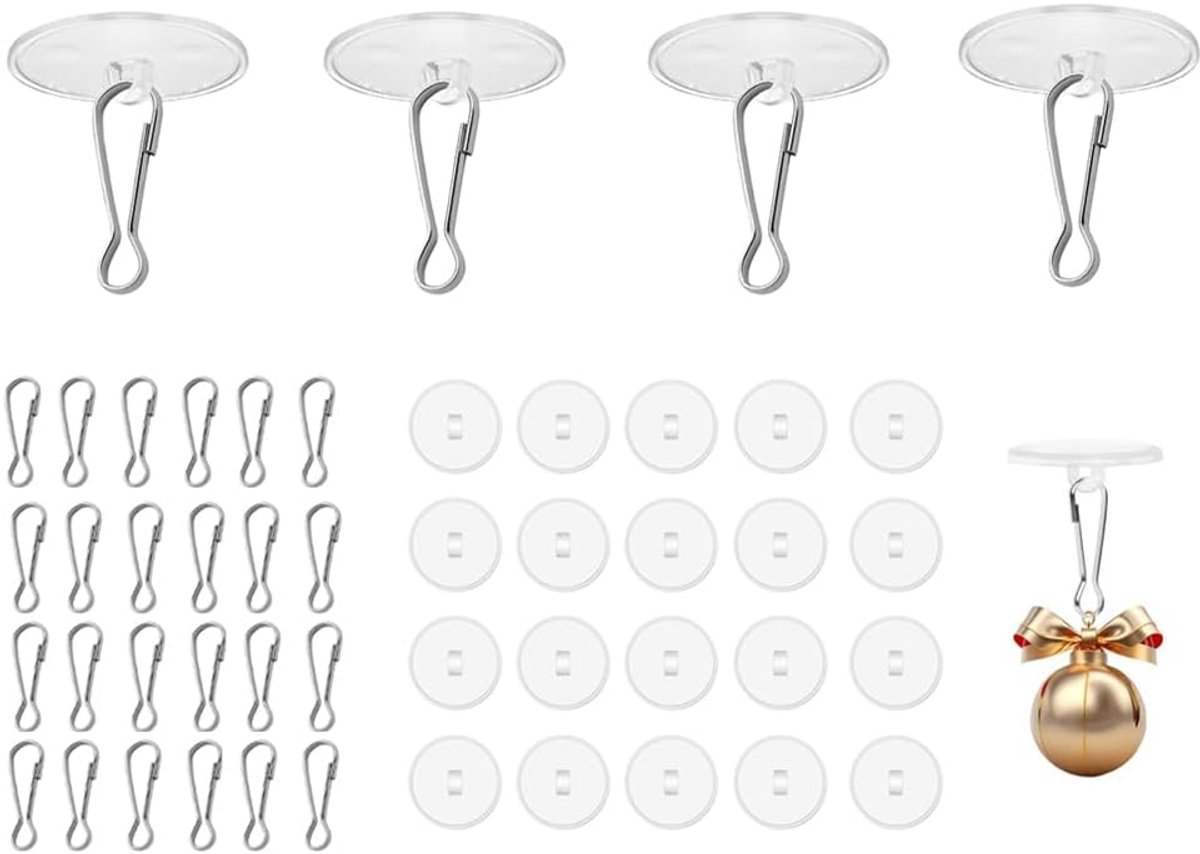 Anlising Pack of 100 Adhesive Hooks for Ceilings, Self-Adhesive Ceiling Hooks Transparent with 100 Clips, Adhesive - ShopVlot