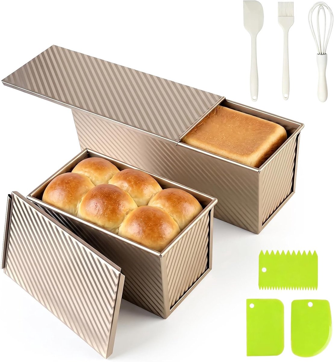 Pullman Broodbakvorm met deksel, 2 stuks, anti-aanbaklaag, bakvorm met deegsnijder, van koolstofstaal voor brood - ShopVlot