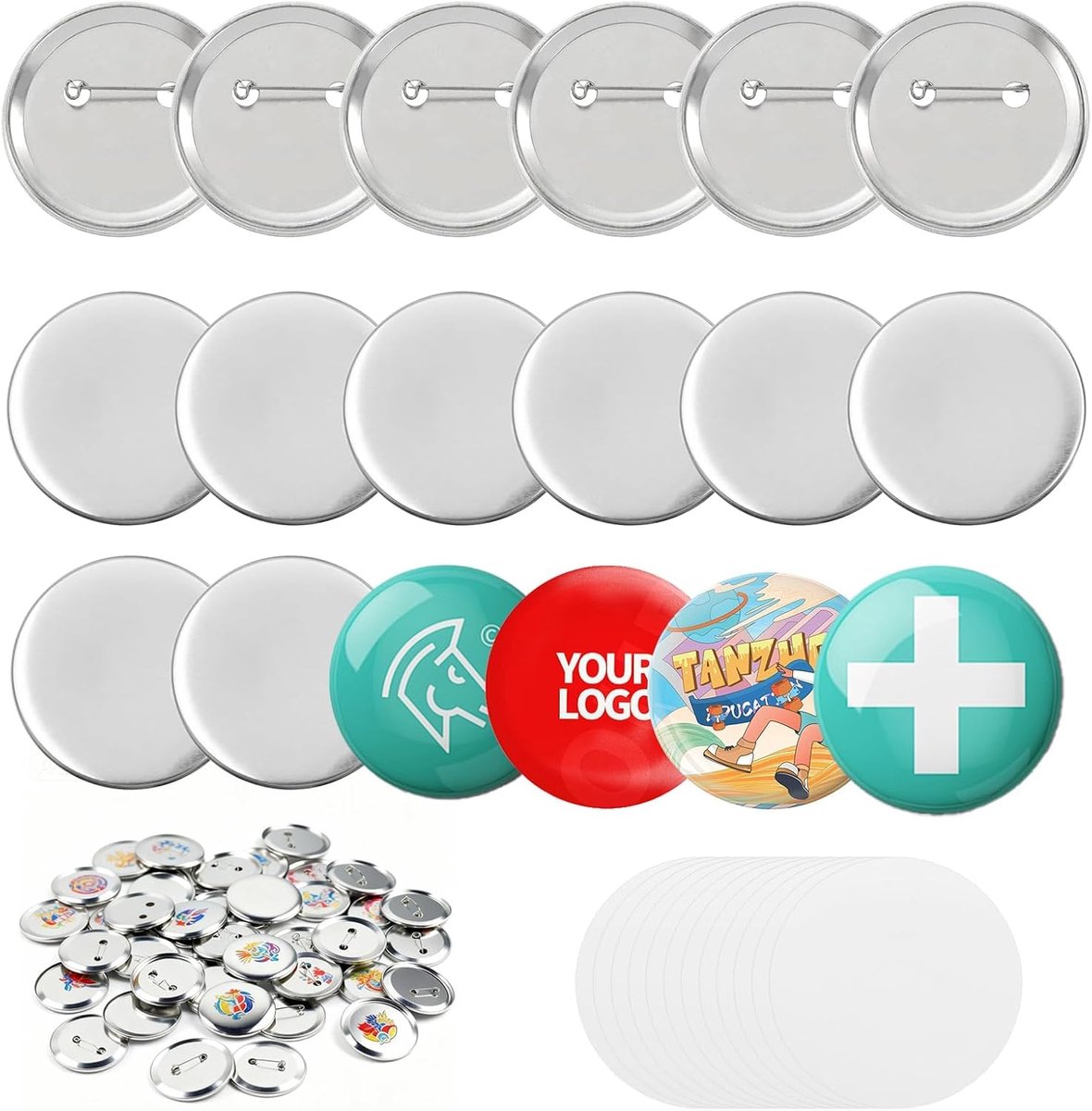 100pcs Round Button Blanks, 58mm Blank Button Badge Button Supplies Back Button Parts, DIY Pins Buttons - ShopVlot