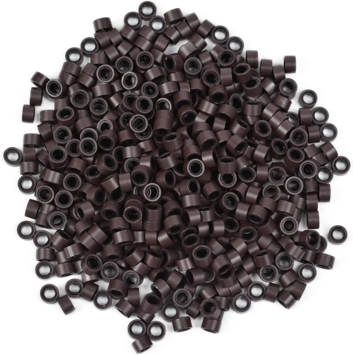 1000 pieces, 5 mm, micro rings, coated with silicone bands, beads for gluing hair extensions (dark brown) - ShopVlot