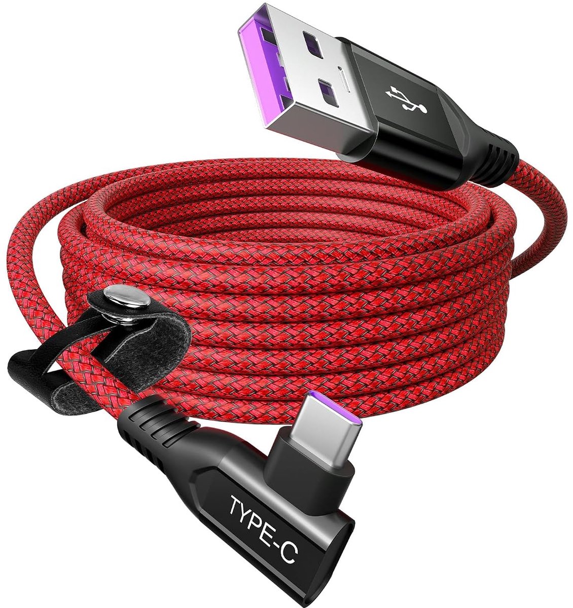 6A SuperCharge USB C Cable, Curved, 90 Degrees, for Honor 200 Pro Magic 7, 100 W, 1.8 m, Nylon Braided Cable, Type C - ShopVlot