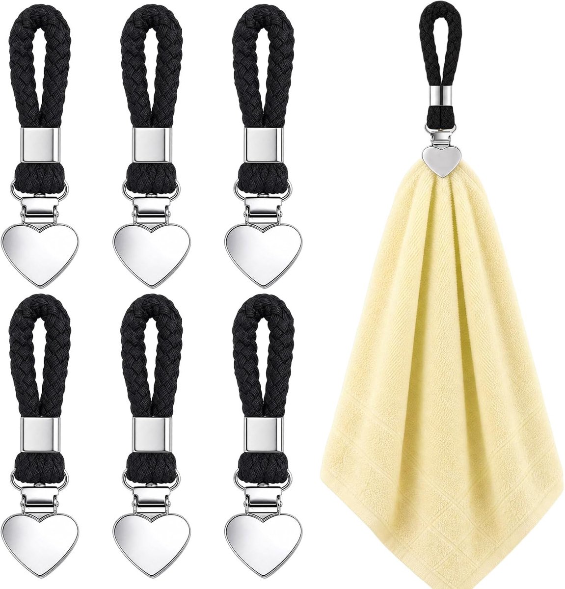 6 Handdoekclips Ophangen Zwart, Klemmen voor Handdoeken, Badkeuken Haak - ShopVlot