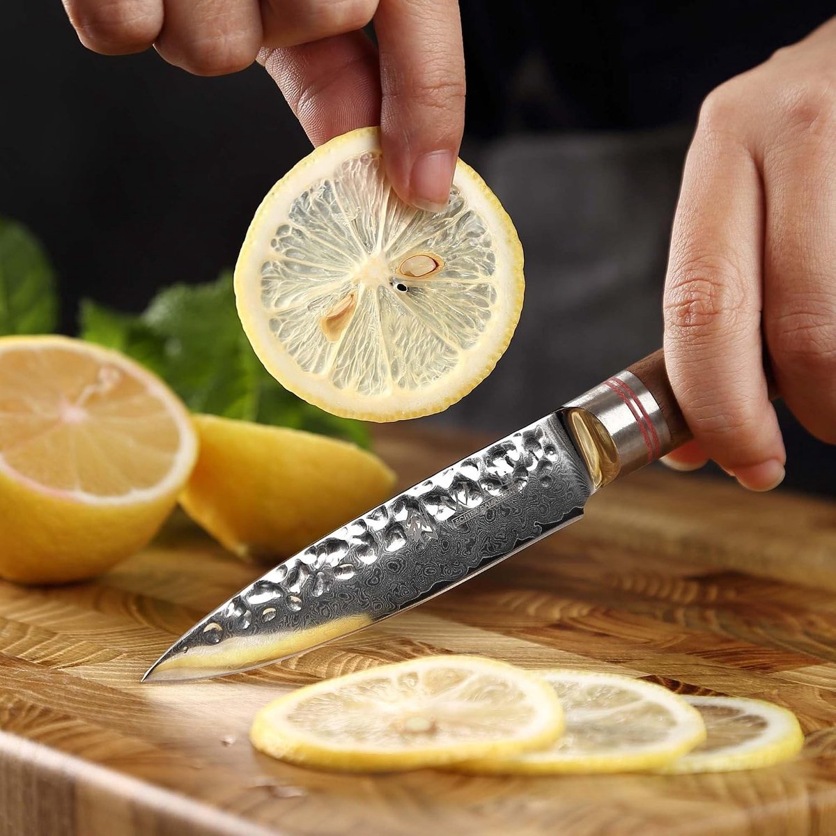 Wakoli Damask knife, office knife, blade 9 cm long, professional knife with walnut and damask handle - ShopVlot