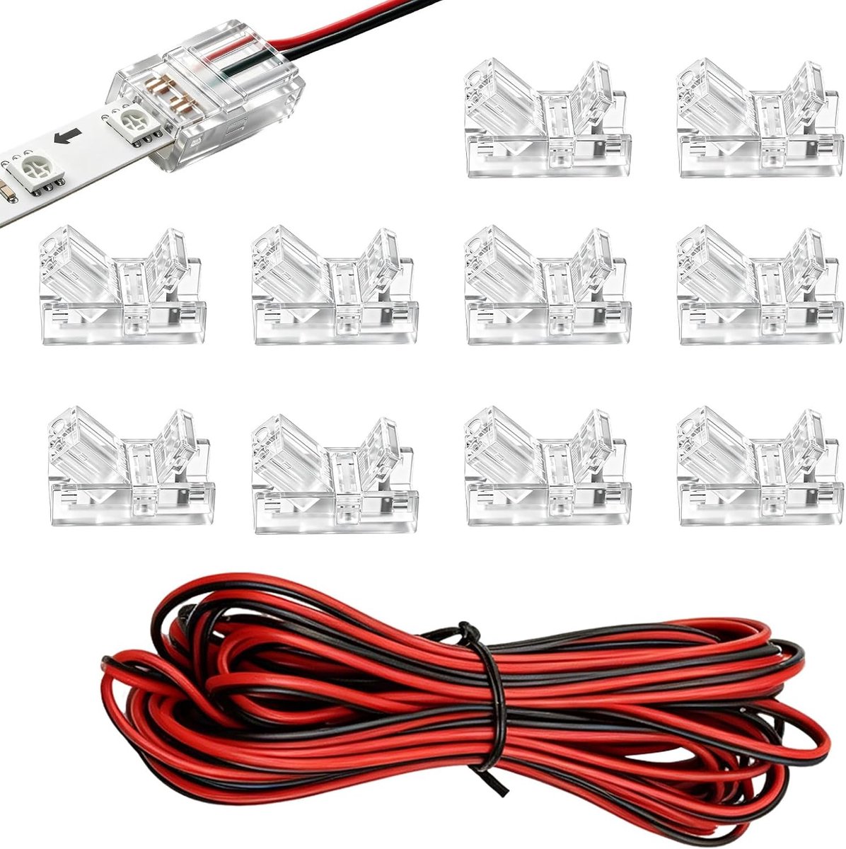 COB led-connector, 2-polig, 8 mm, verbindingsstrips zonder solderen - ShopVlot