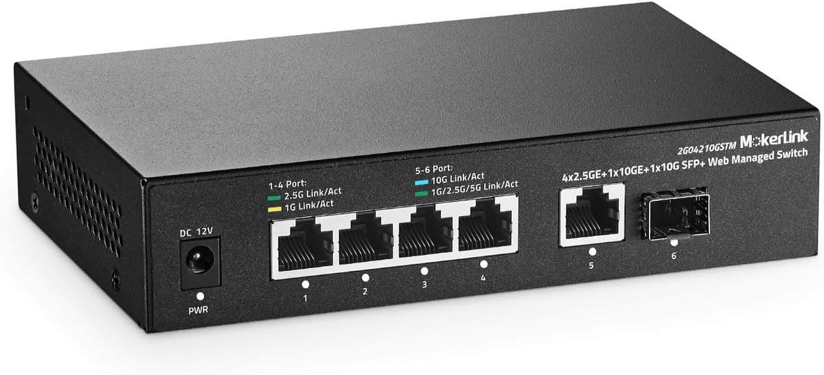 MokerLink 10G Easy Web Managed Switch, 4x2.5G, 1x10G RJ-45 Base-T, 1x10G SFP, support LACP/VLAN/QOS/IGMP, Metal Web - ShopVlot