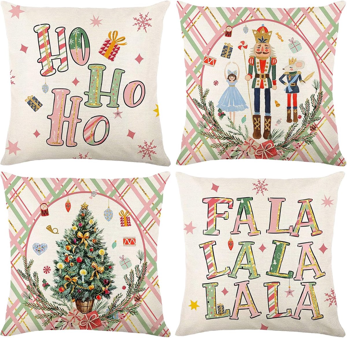4 Pieces Square Christmas Throw Pillow Covers, Christmas Decorations for Sofa Living Room Bedroom Home Christmas Tree - ShopVlot