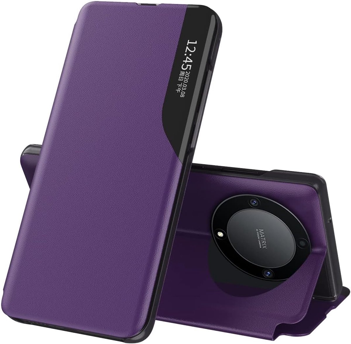 LEMAXELERS Case for Honor Magic 7 Lite Luxury Cover Smart View Time Window Flip Cover Back Soft PU Leather Premium - ShopVlot