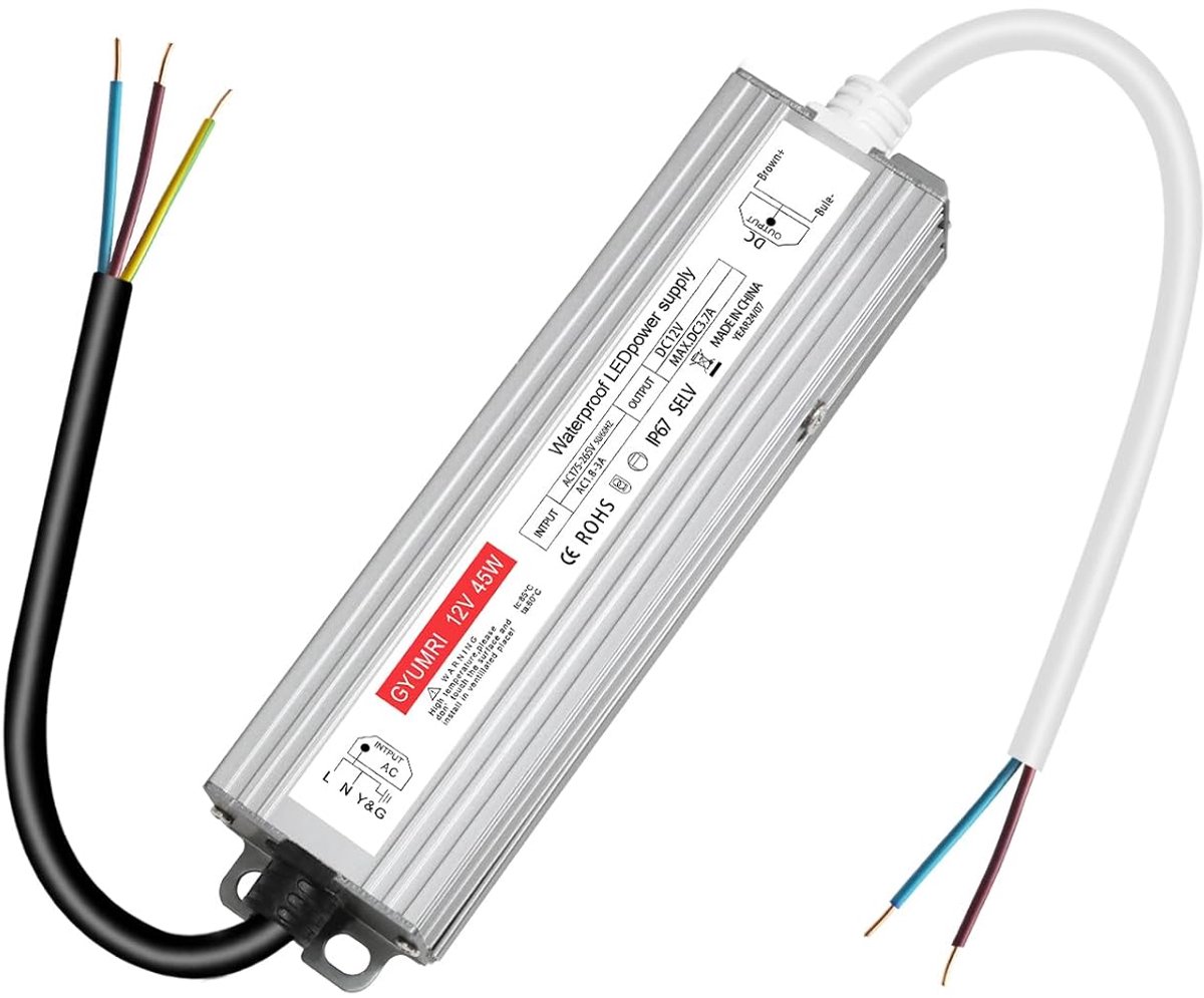 LED Transformer 12V 3.7A IP67 Waterproof - 45W Power Supply 230V To 12V - No Flicker or Noise - LED Driver - ShopVlot
