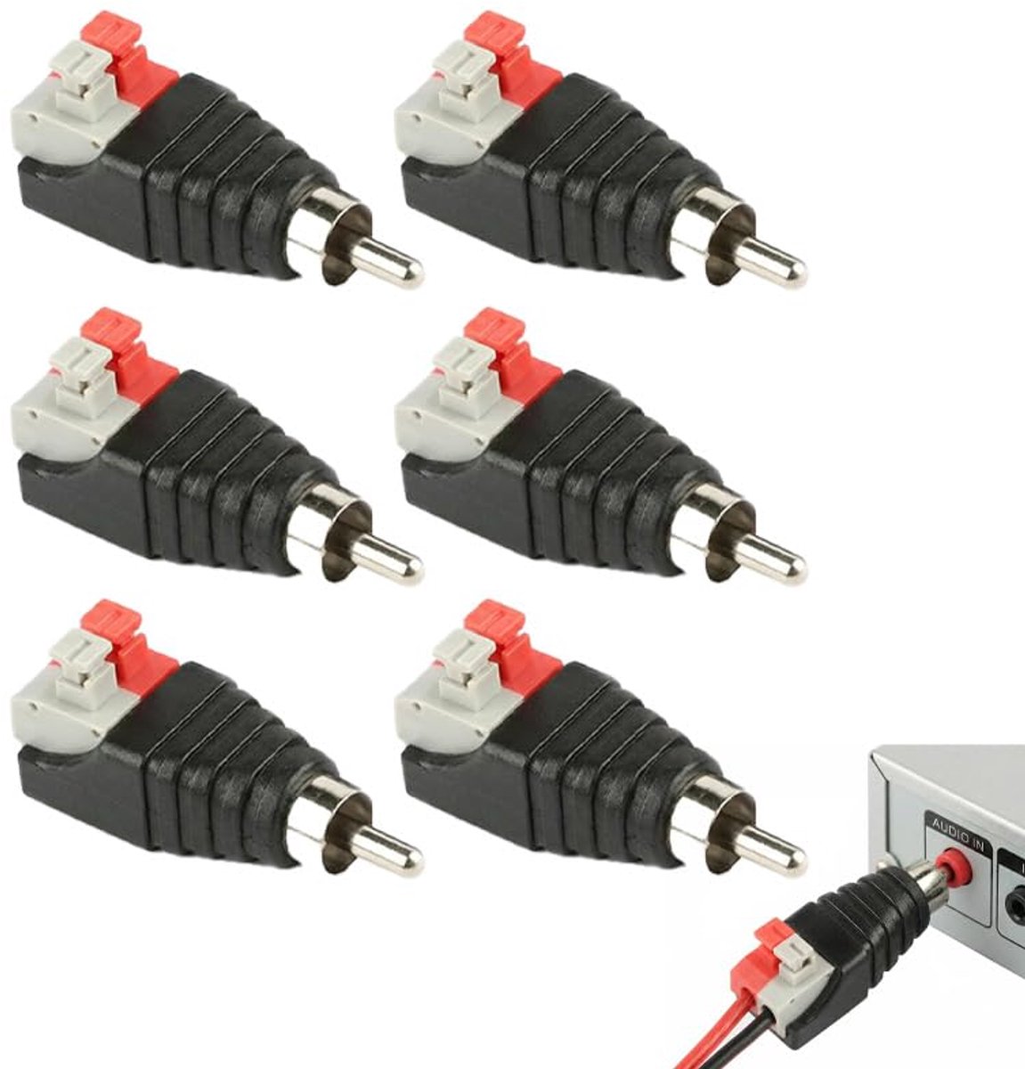 6pcs RCA Cinch to Speaker, Cable Adapter, RCA Speaker Cable Connector, Screwable RCA Plug without Soldering, Spring - ShopVlot