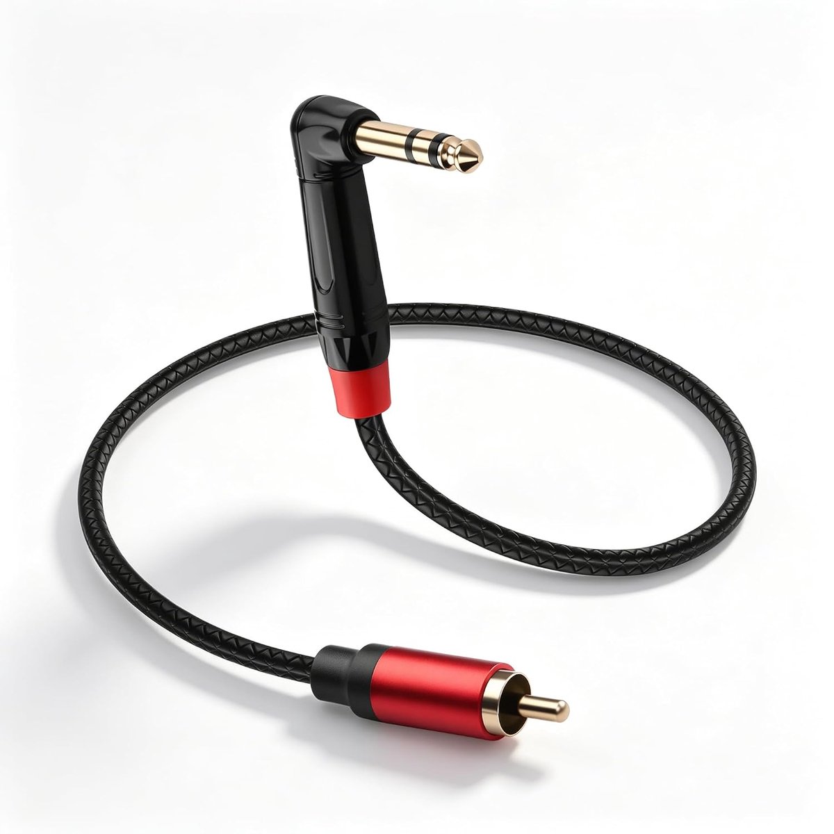 CERRXIAN 6,35 mm TRS stereo hoekstekker stekker naar 6,35 mm RCA-stekker audiokabel, 0,5 m kabel met ledertextuur - ShopVlot