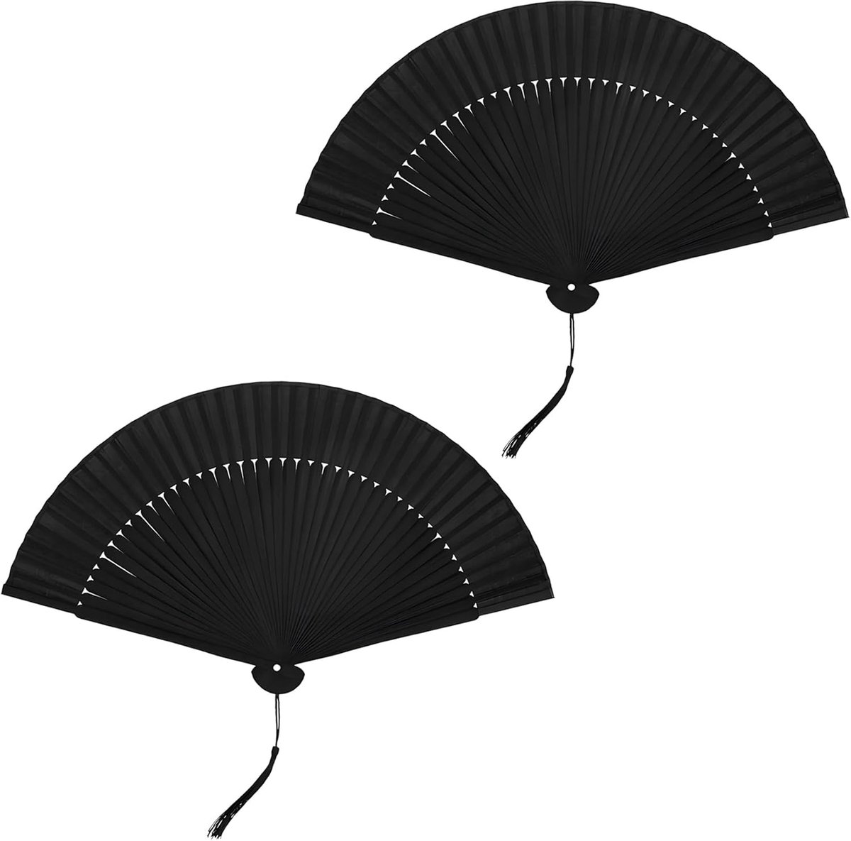 2pcs Foldable Hand Fans Black Foldable Fan Oriental Fabric Fan for Dance Party Wedding Gifts for Decoration - ShopVlot