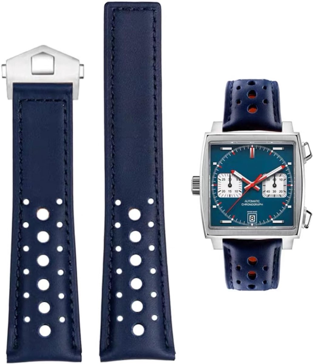 Watch Strap for TAG Heuer 22mm Leather Genuine Leather Watch Strap with Blue Black Strap for Replace the Strap - ShopVlot