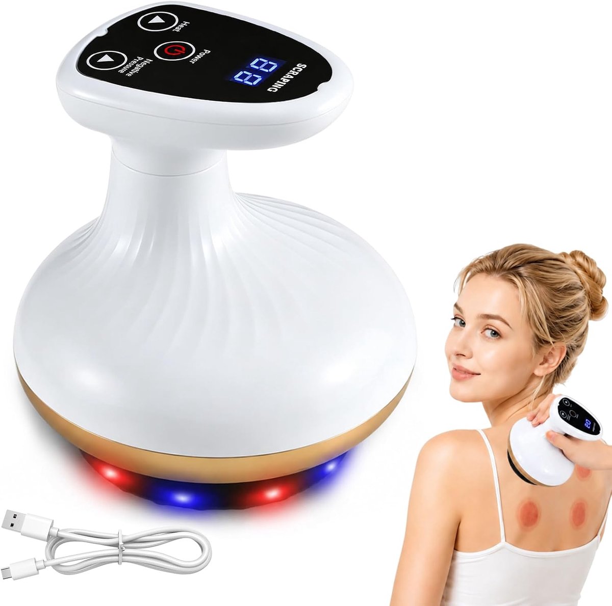 Massage 4-in-1 Anti-Cellulite Massager Vacuum Massager with Heat Therapy and LED Light, 9 Levels, Electric Gua Sha - ShopVlot