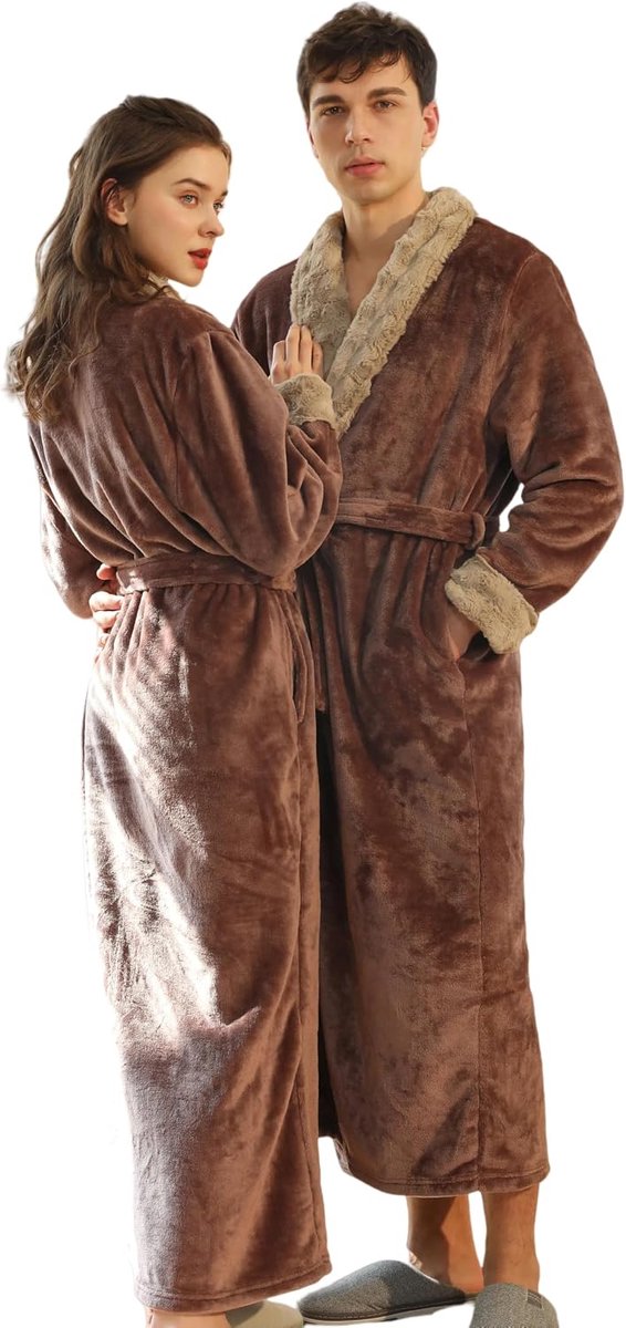 Bathrobe for Women Fluffy Long Fleece Bathrobe for Women Large Sizes Unisex Bathrobe Set for Couples Dressing Gown for - ShopVlot