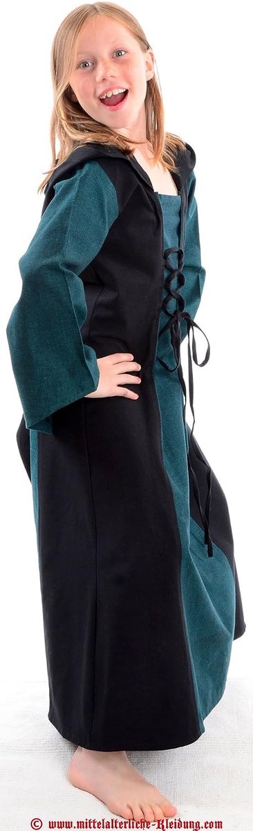 HEMAD Medieval Girls' Dress Front and Back Lace Up with Long Hood Black Brown Green Red White - XS-XL - ShopVlot