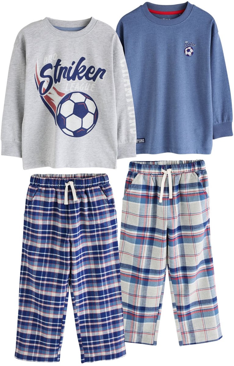 Next - Jongens - Set van 2 geweven geruite pyjama's - Blauw