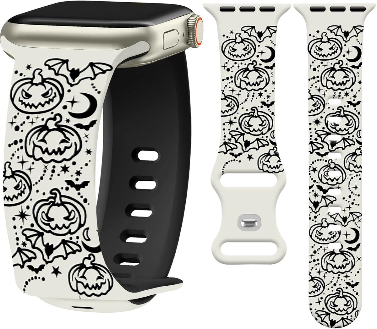 Halloween Engraving Bracelet Compatible with Apple Watch Strap 38/40/41/42 mm, Butterfly Buckle, Soft Silicone Watch - ShopVlot