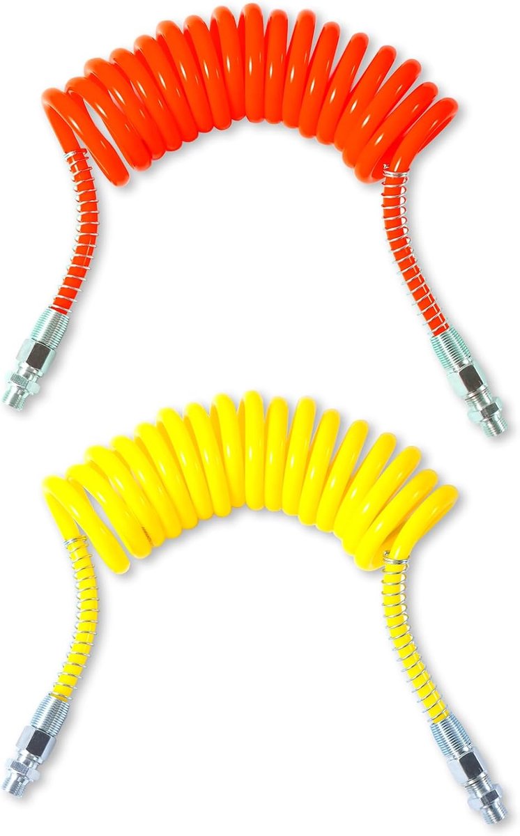 4 m Air Wire Hose Set Yellow and Red Robust Compressed Air Spiral Hose for Trucks, Trailers and Agriculture (M22 x 1.5) - ShopVlot