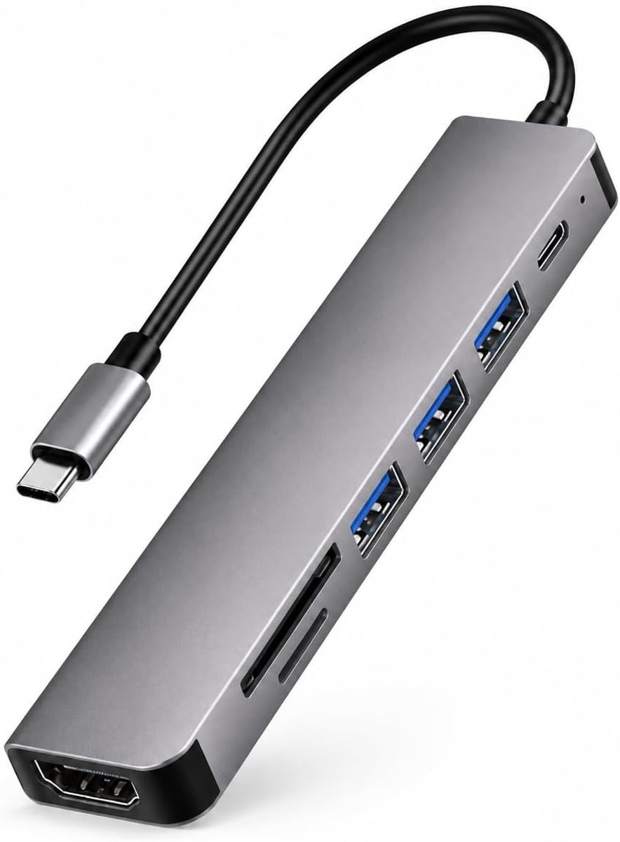 USB C hub 7-in-1 - 4K HDMI 60Hz - aluminium met siliconen kabel - perfect voor thuiswerk - ShopVlot