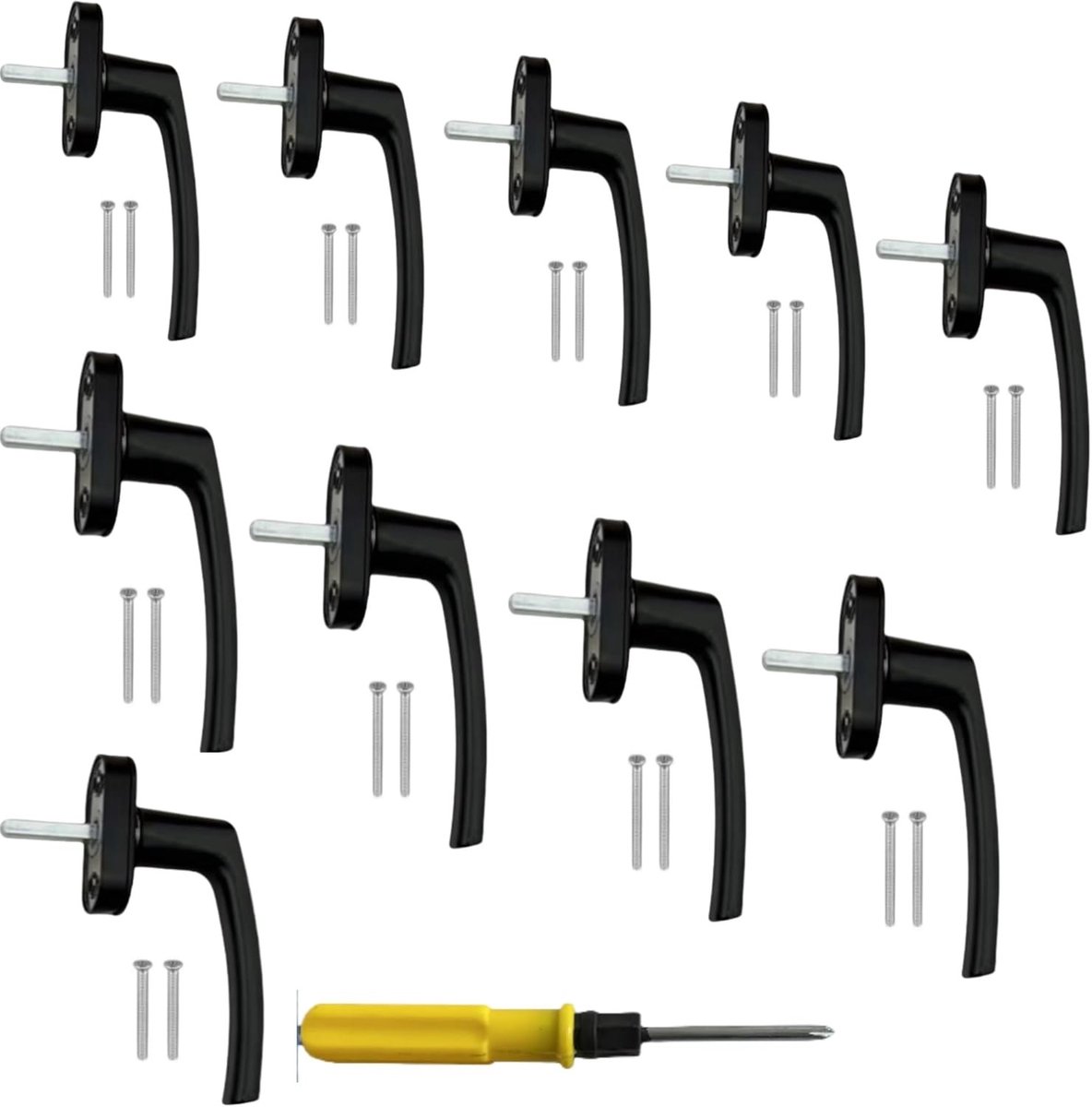 Set van 10 Zwarte Aluminium Raamhandles, Hoogwaardige en Veilige Accessoires voor Raam- en Deursystemen met 35mm Lange Pin, Geschikt voor Standaard Ramen