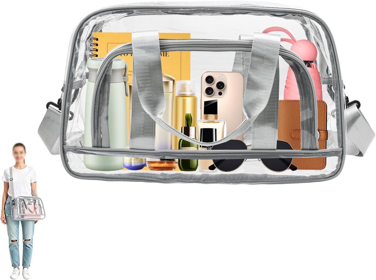 Clear Bags voor Stadion - Grote Clear Tote Bag - Met Schouderriem - Ideaal voor Werk en Gym - ShopVlot