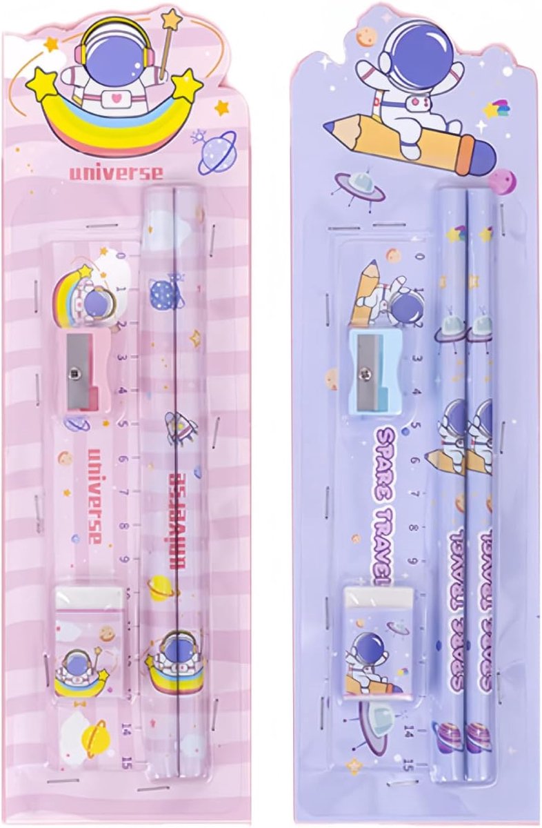 Schoolgereedschapsset voor kinderen - 2 stuks - astronautmotief - complete schrijfset voor thuis en school - ShopVlot