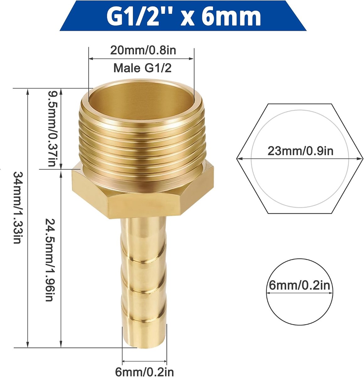 Hose Connector 12pcs 6mm - Messing mannelijke aansluiting - Inclusief klem - Voor water en lucht - ShopVlot