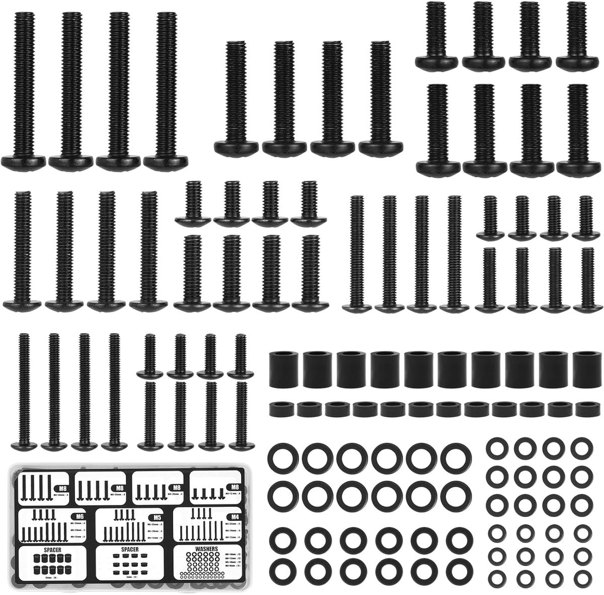Vesa schroefset voor TV muurbeugel - 122 stuks M4-M8 - zwart - complete set voor wandmontage - ShopVlot