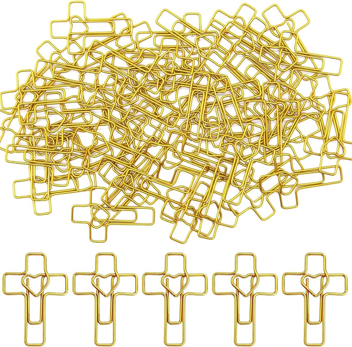 Paperclips hartvormig & kruisvormig - goudkleurig - 50 stuks - multifunctionele clips voor journaling - ShopVlot