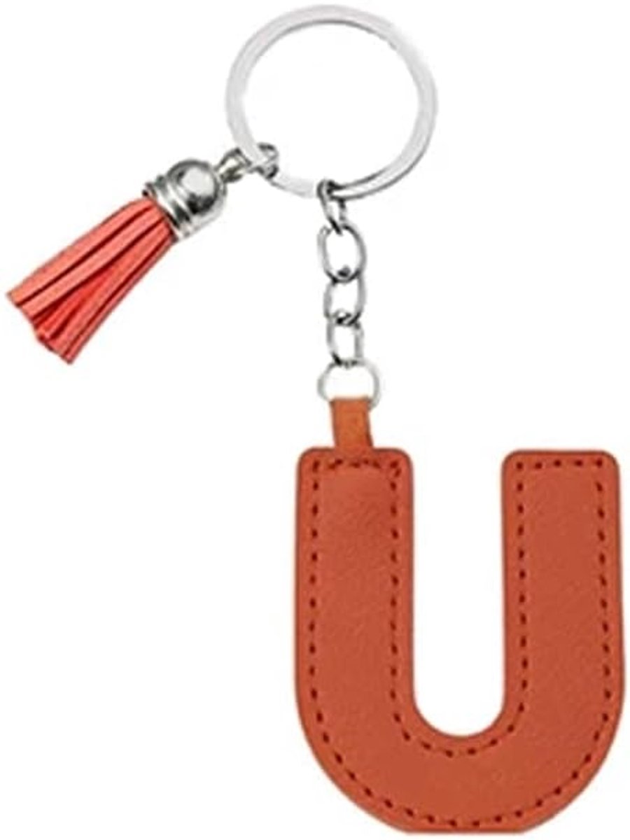 Sleutelhanger met Letter U - Oranje PU Leren Tassel - Schattige Rugzakdecoratie - Perfect voor Dames en Heren - ShopVlot