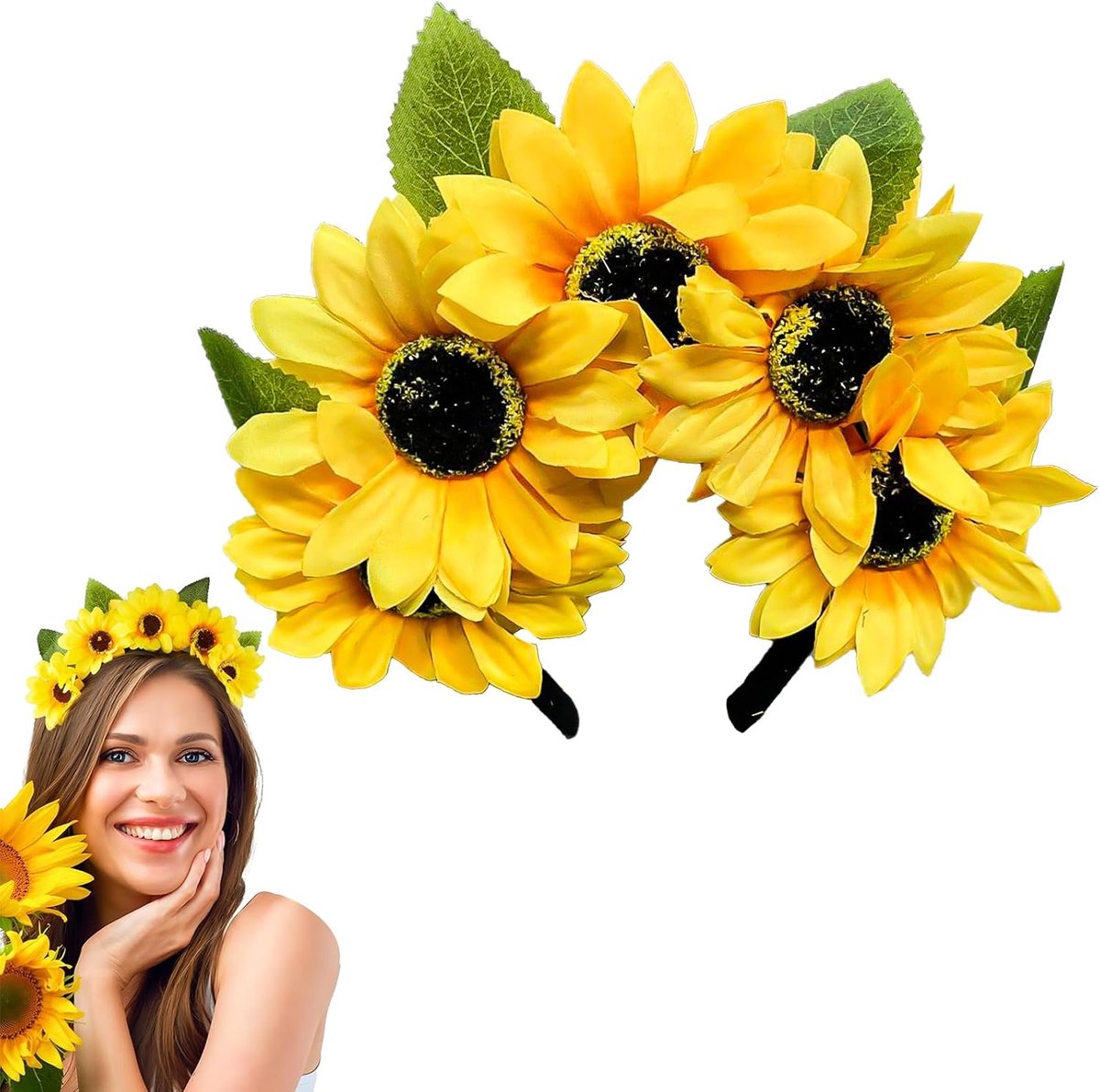 Haarband zonnebloem - 1 stuk - polyester - voor fotografie en feestdecoratie - ShopVlot
