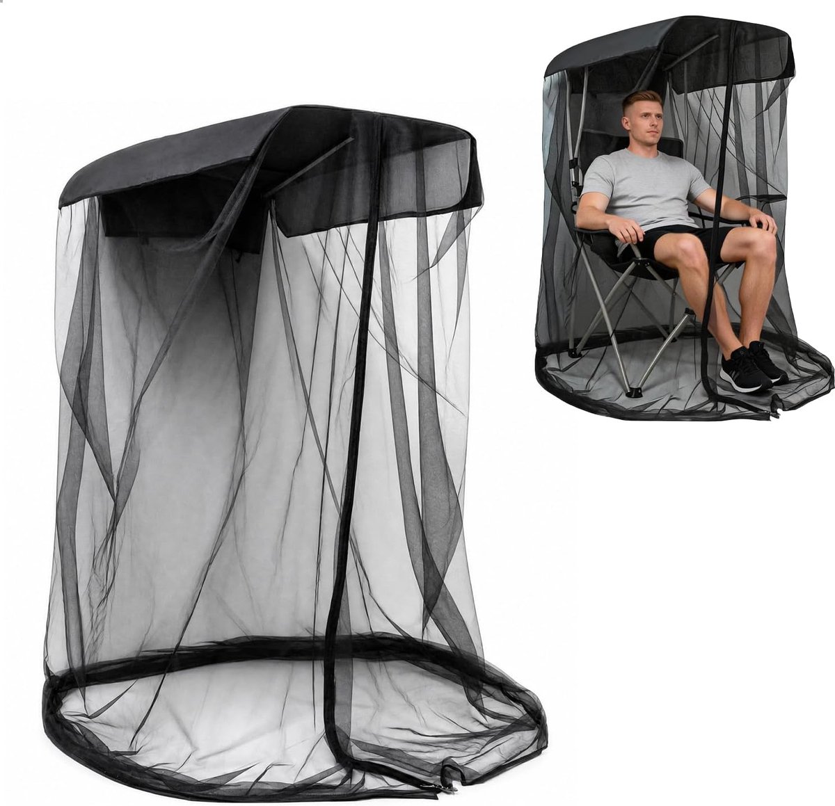 Klamboe voor 1-zits tuinschommel 82 x 89 x 160 cm - zwart - insectennet met ritssluiting - ShopVlot