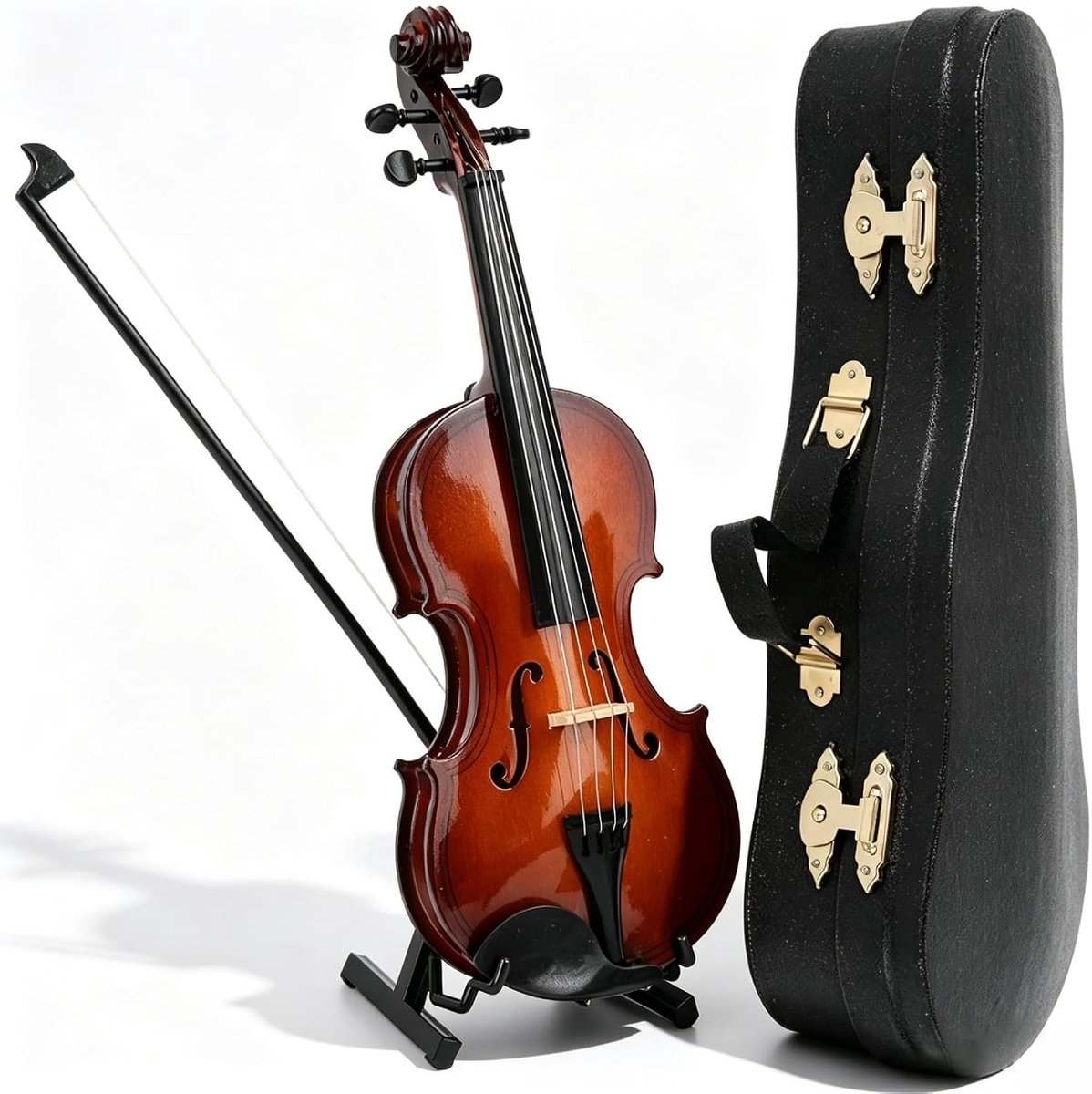 Viool Ornament 20 cm - Miniatuur Muziekinstrument voor Display, Decoratie en Verzamelobject met Stand en Case