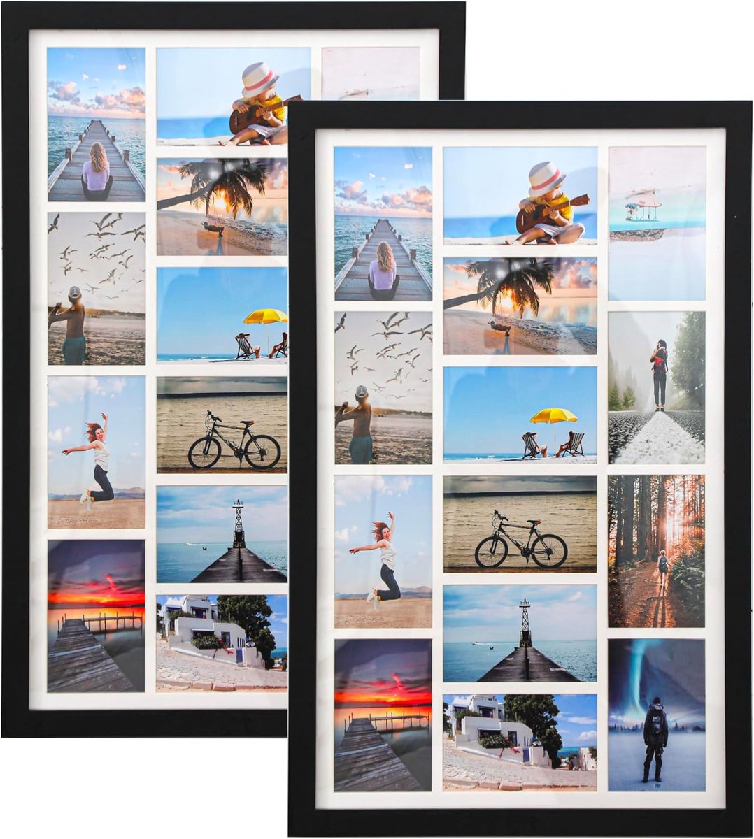 Fotolijst met meerdere grote bezels - massief hout - rustiek zwart - collage display voor 14 foto's - ShopVlot