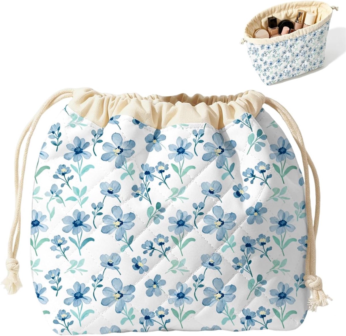 Make-uptas gewatteerd - blauw bloemen - charmant ontwerp - ideaal voor make-up accessoires - ShopVlot