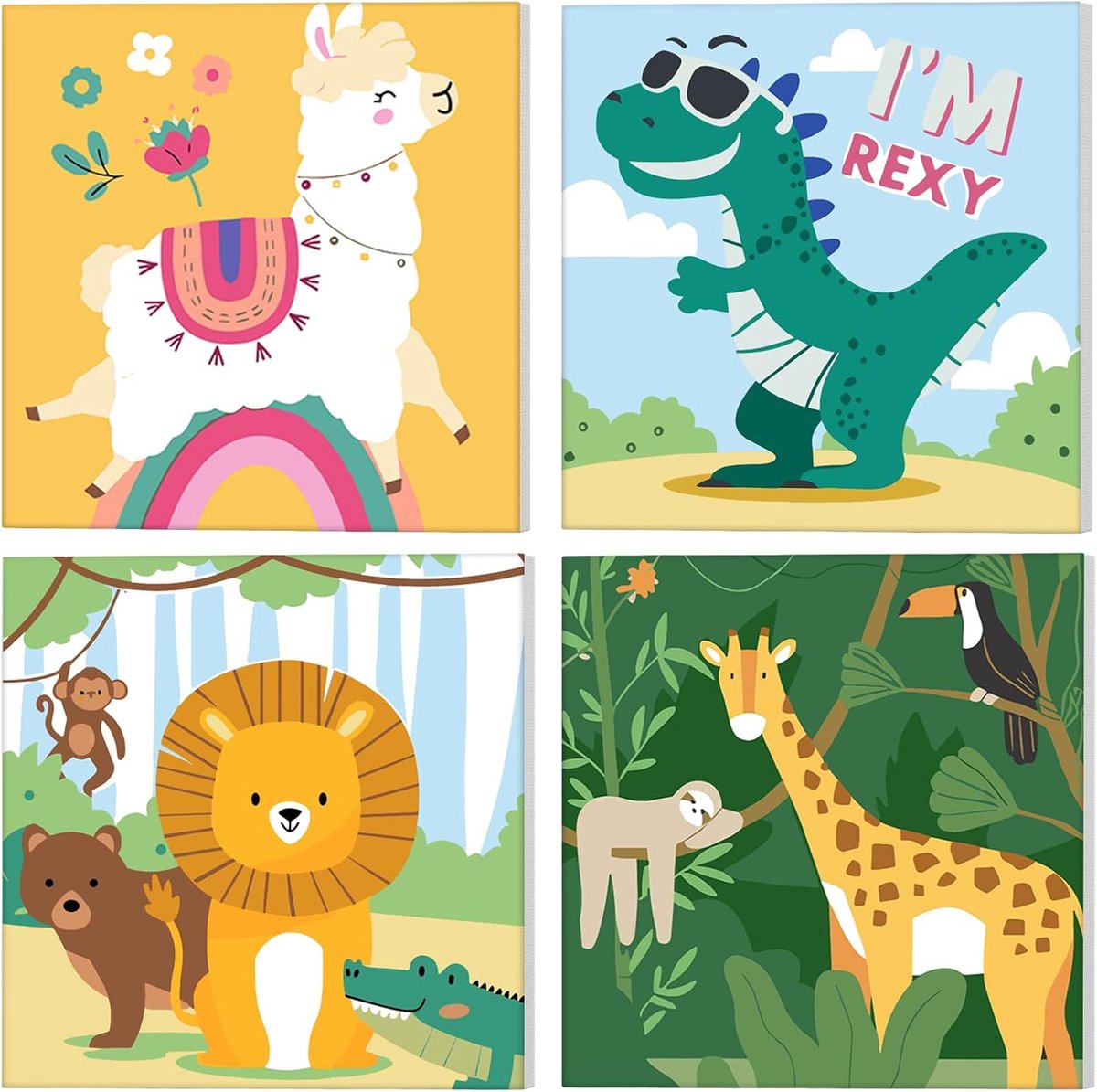 Schilderen op nummer set - 4 ingelijste doeken - schattige dieren - creatief voor volwassenen en kinderen vanaf 6 jaar - ShopVlot