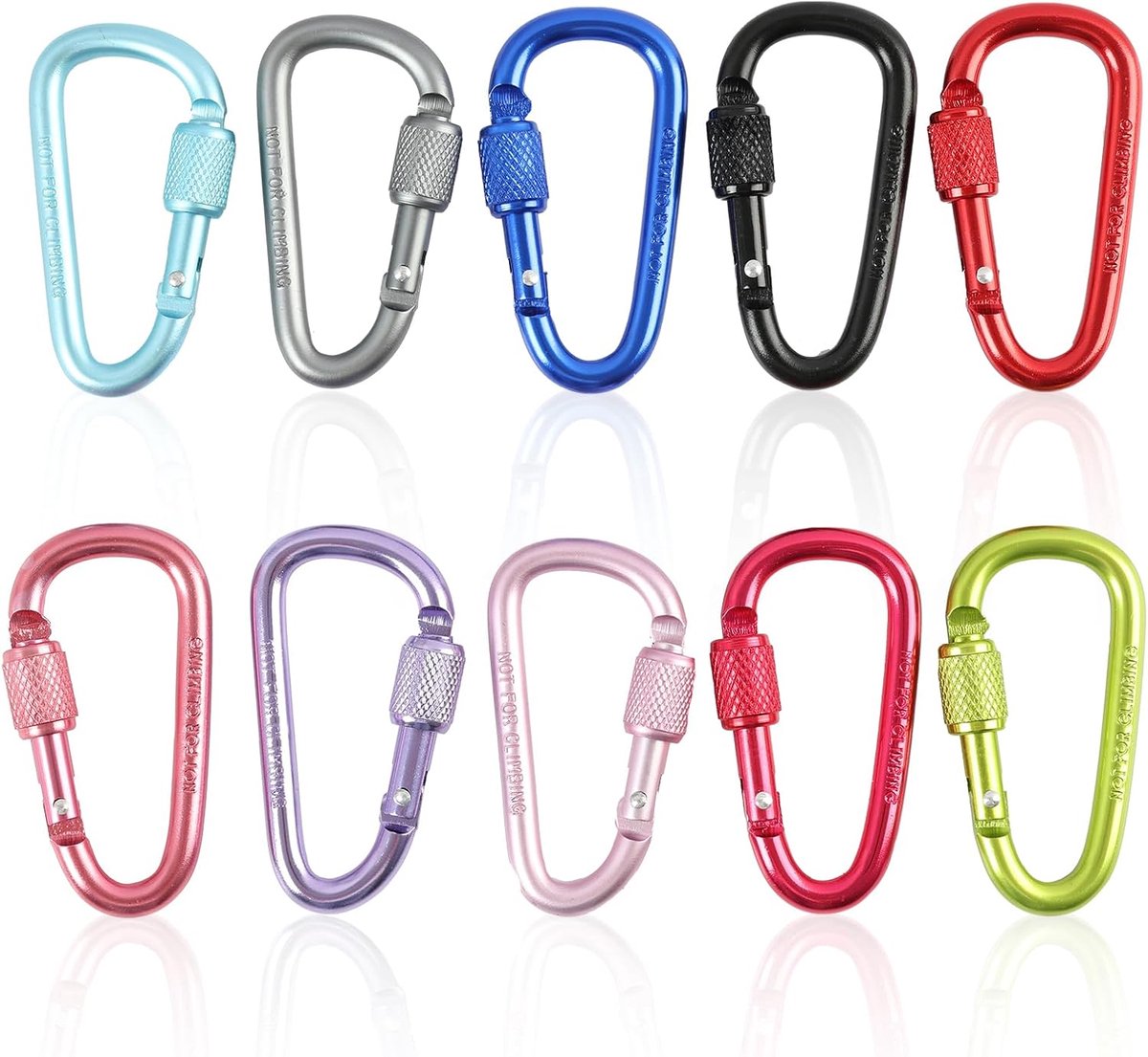 Carabiner haken set van 10 - D-vormige aluminium - 0,5 cm diameter - ideaal voor camping - ShopVlot