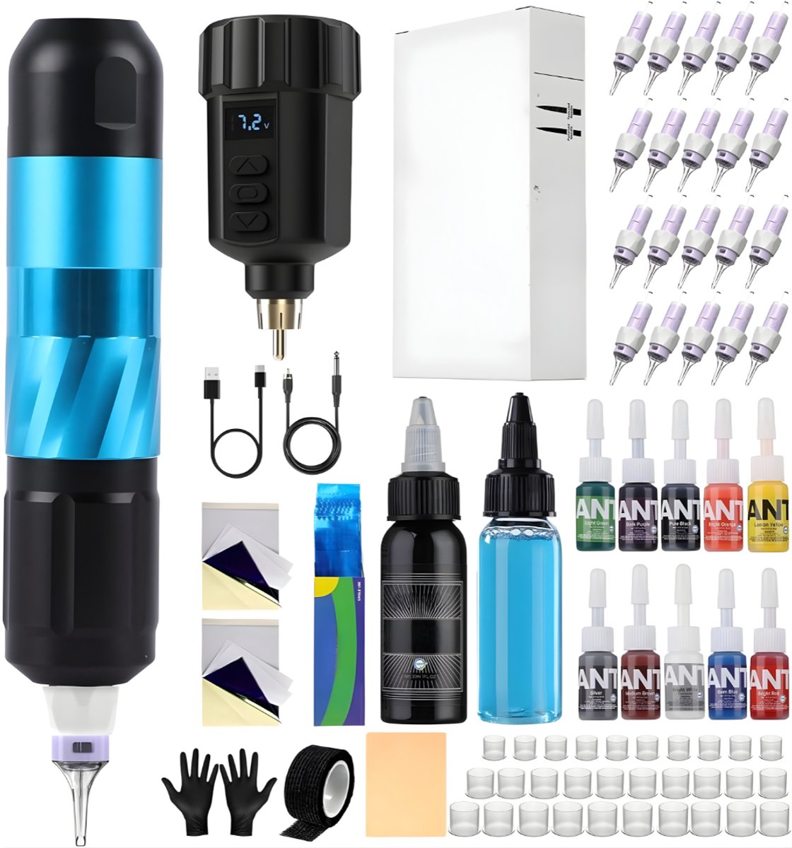 Ploutos® Tattoo Machines - Professionele Tattoo Machine Pen Kit -Tattoo Set voor Beginners & Professionals - Blauw - 19cm x 16cm x 15cm