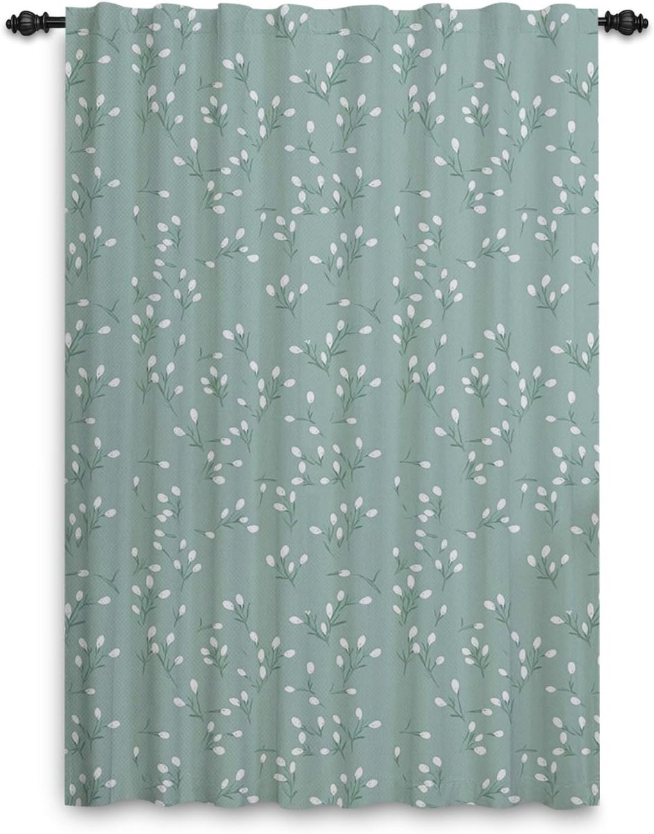 Botanic Green Plant Print Curtains Watercolor Floral Curtains Window Decoration Bedroom Balcony Door Thick Curtain - ShopVlot
