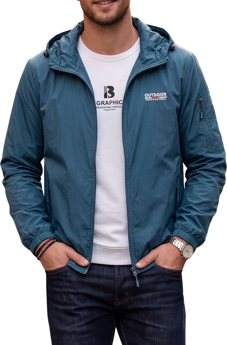 Currero Zomerjas Heren Tussenjas Zomerjack Volwassenen Windjack Windbreaker Outdoor Spijkerbroekblauw