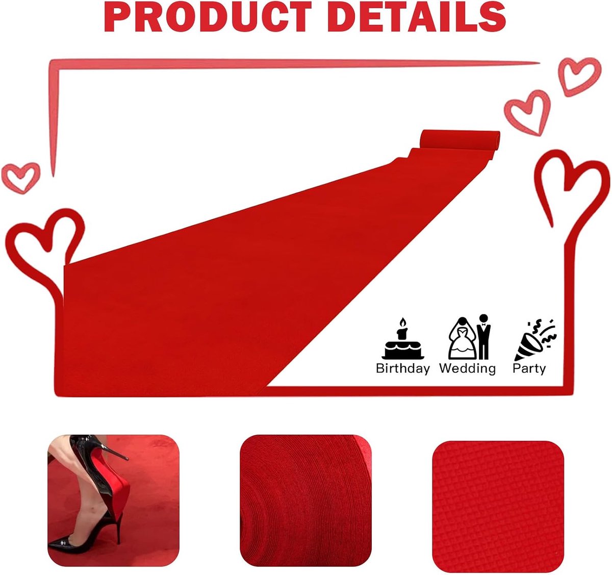 Rood Loper 1 x 10 m - Licht Niet-Geweven Stof - Dikke Bruiloft Loper - Perfect voor Feest en Evenementen - ShopVlot