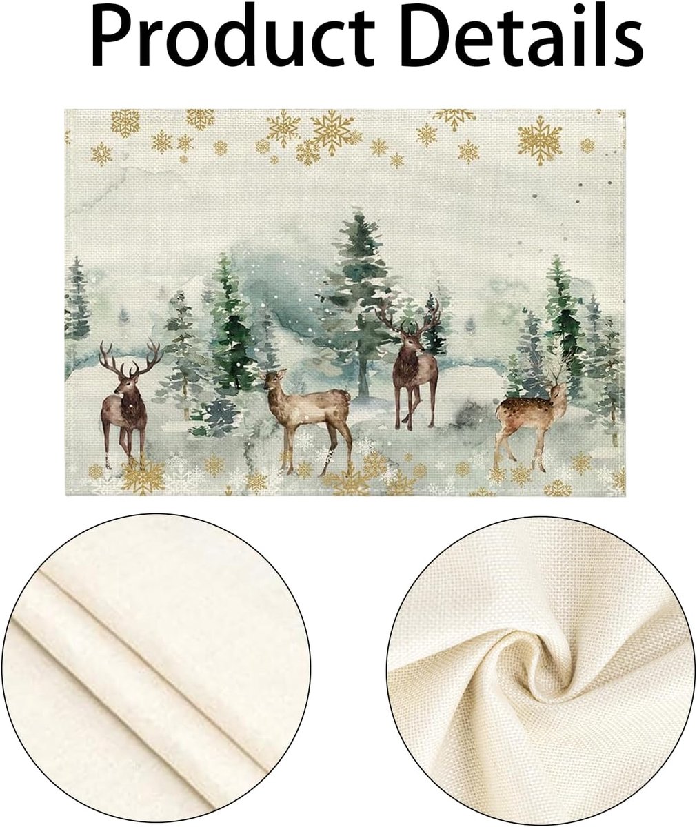 Tafellaken kerst 30 x 45cm - vintage stijl - set van 4 - ideaal voor kerstfeest - ShopVlot