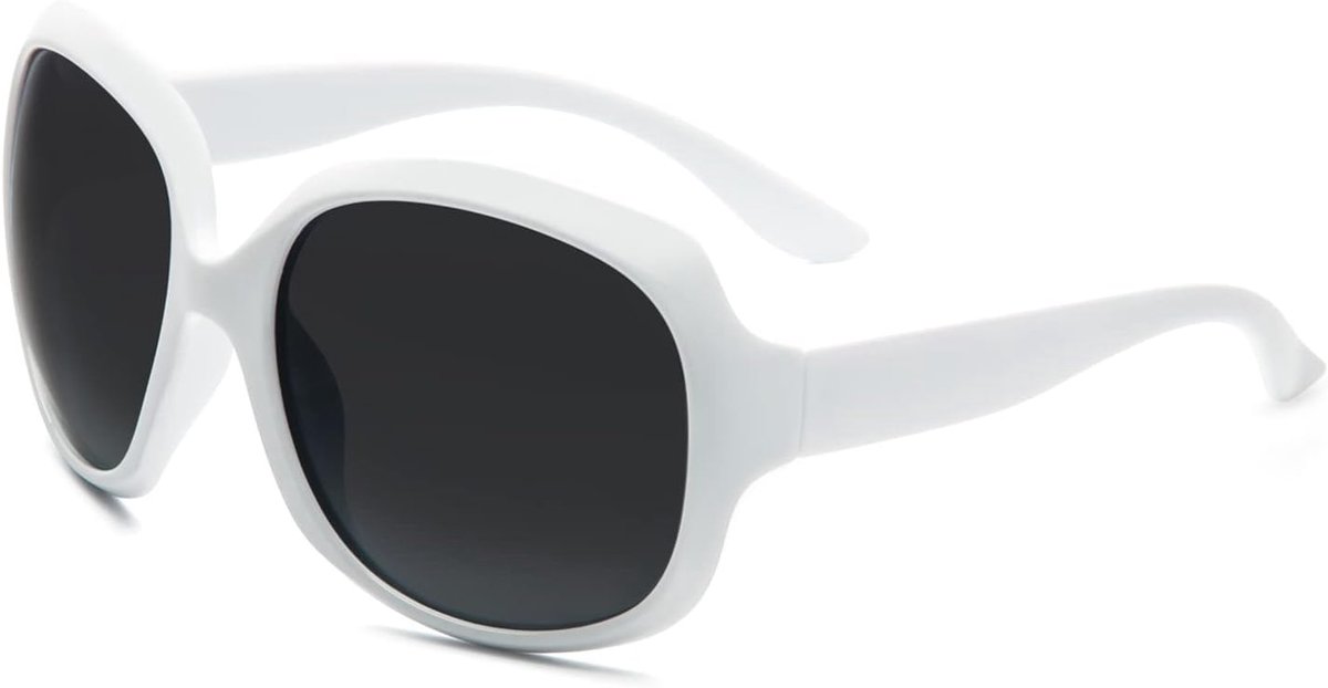 Zonnebril dames groot - witte kunststof - gepolariseerd - UV400 bescherming - ShopVlot