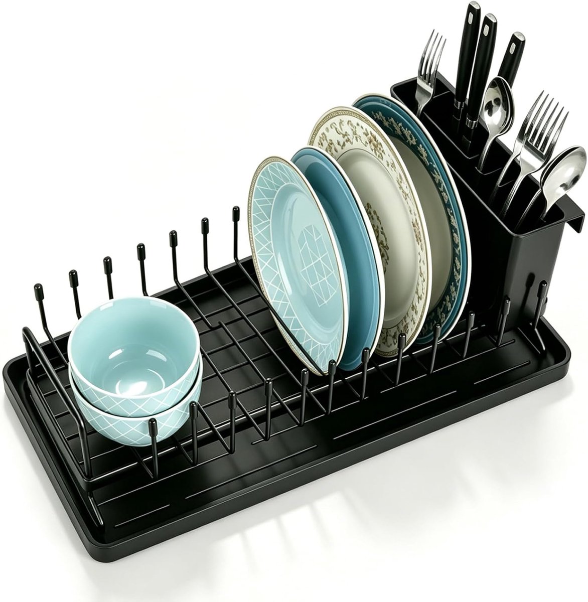 Afdruiprek 41,8 x 16,8 x 15,5 cm - zwart koolstofstaal - ruimtebesparend - perfect voor keuken en camper - ShopVlot