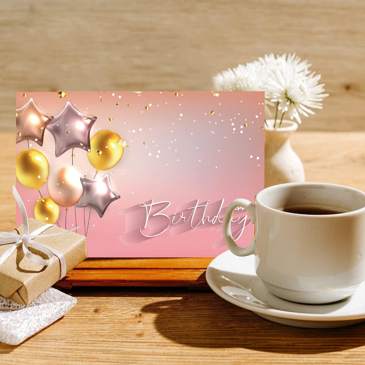 Verjaardagskaart 18 x 12 cm - Elegante kaart met envelop - Roze ballon - Perfect voor felicitaties - ShopVlot
