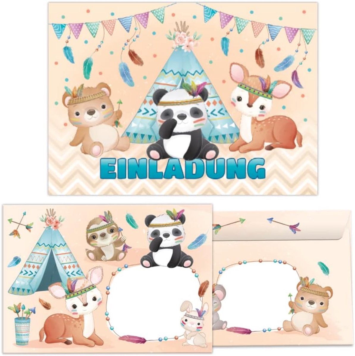 uitnodigingskaarten 12 stuks - dieren thema - inclusief enveloppen - perfect voor kinderfeestjes - ShopVlot
